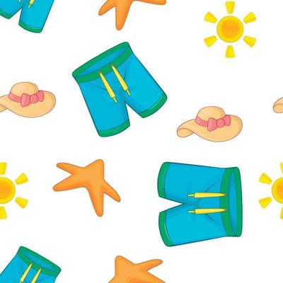 Beach vacation pattern, cartoon style