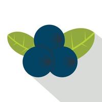 Fresh blueberries with leaves icon, flat style vector