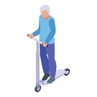 Senior man kick scooter icon isometric vector. Travel old vector
