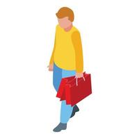 Syndrome down boy goind to shoping icon isometric vector. Child day vector