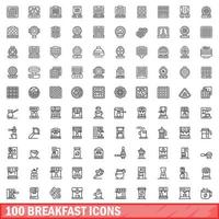 100 iconos de desayuno, estilo de esquema vector