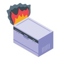 Dishwasher fire broken icon isometric vector. Kitchen appliance vector