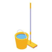 Cleaning mop bucket icon isometric vector. Broom housework vector