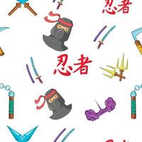 Ninja pattern, cartoon style vector