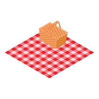 Picnic equipment icon isometric vector. Plaid blanket and wicker picnic basket vector