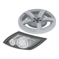 Vehicle part icon isometric vector. Halogen headlight and automotive rim icon vector