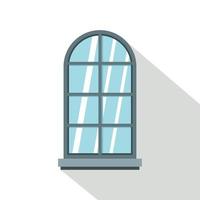 Gray arched window icon, flat style vector