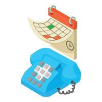 Vaccination calendar icon isometric vector. Push button phone and wall calendar vector