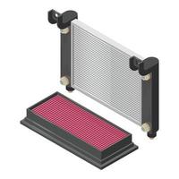 Interchangeable part icon isometric vector. New car air filter and radiator icon vector