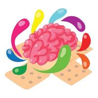 Neurophysiology icon isometric vector. Realistic human brain with colorful drop vector