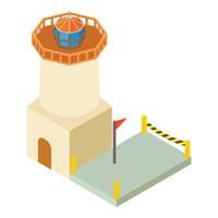 Light house icon isometric vector. Large lighthouse and fenced construction site vector