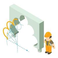 Reconstruction concept icon isometric vector. Man builder with trowel near arch vector