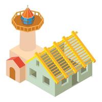 Lighthouse building icon isometric vector. One story house project near beacon vector