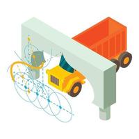 Building work icon isometric vector. Arch project and yellow dump truck icon vector