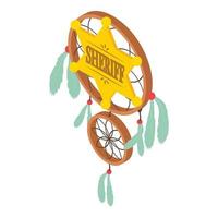 Wild west icon isometric vector. Sheriff badge gold star and dreamcatcher icon vector