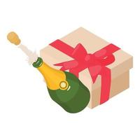 Holiday concept icon isometric vector. Box with bow and open bottle of champagne vector