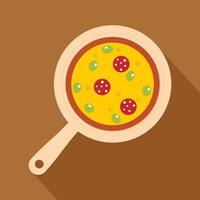 Pizza on round board icon, flat style vector