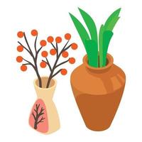 Floral decor icon isometric vector. Two vase with beautiful colorful flower icon vector