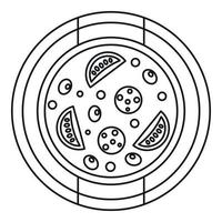 Pizza with sausage, tomatoes and olives icon vector