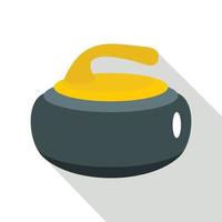 Curling stone with yellow handle icon, flat style vector