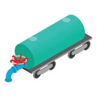 Energy transportation icon isometric vector. Railway tank with pipe and valve vector