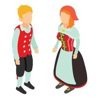 Traditional clothing icon isometric vector. Belgian couple in national dress vector