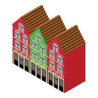 vector isométrico del icono de la arquitectura belga. casa tradicional y colorida de bélgica