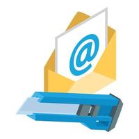 Office concept icon isometric vector. Open envelope with email stationery knife vector