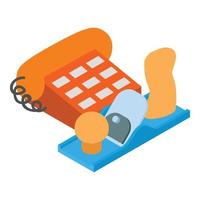 Carpentry workshop icon isometric vector. Push button landline phone hand plane vector