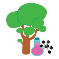 Science concept icon isometric vector. Chemical flask molecule model under tree vector