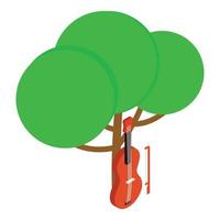 vector isométrico del icono del concepto musical. violín de madera con arco bajo un árbol verde