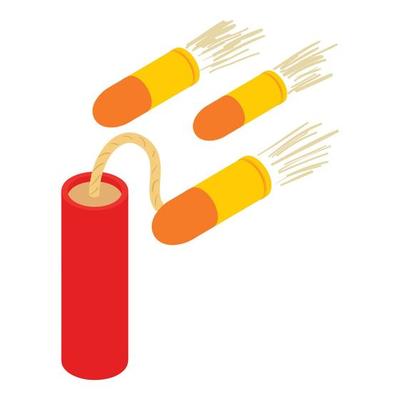 Wildwest weapon icon isometric vector. Dynamite stick with wick flying bullet