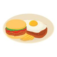 Portuguese cuisine icon isometric vector. Hamburger fries and bitoque with egg vector