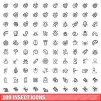 100 iconos de insectos, estilo de esquema vector