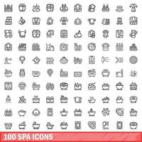 100 iconos de spa, estilo de esquema vector