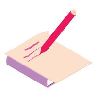 Marker writing icon isometric vector. Red marker write on paper sheet book icon vector