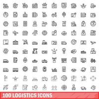 100 conjunto de iconos de logística, estilo de esquema vector