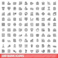 100 conjunto de iconos de banco, estilo de esquema vector