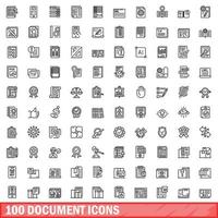 100 iconos de documentos establecidos, estilo de contorno vector