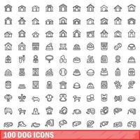 100 iconos de perros, estilo de esquema vector