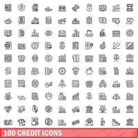 100 credit icons set, outline style vector