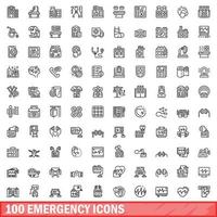 100 emergency icons set, outline style vector