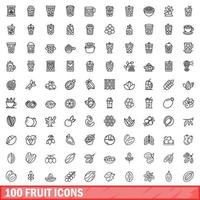 100 fruit icons set, outline style vector