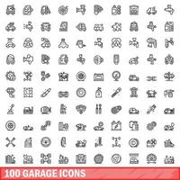 100 garage icons set, outline style vector