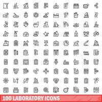 100 iconos de laboratorio, estilo de esquema vector