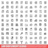 100 iconos de documentos establecidos, estilo de contorno vector