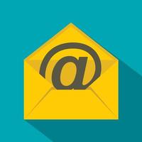 Yellow envelope with email sign icon, flat style vector