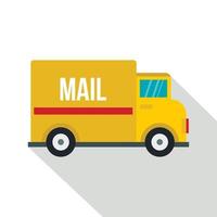 Yellow mail truck icon, flat style vector