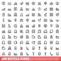 100 bicycle icons set, outline style vector