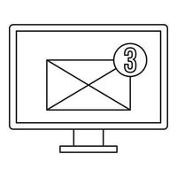 Computer monitor with envelope icon, outline style vector